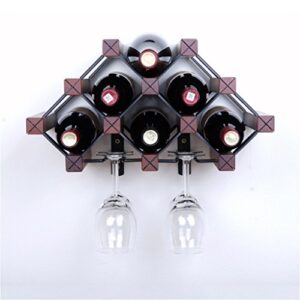 Stylish Simplicity Wine Rack Hanging Cup Holder Upside Down Wine Shelf Solid Wood Household Wine Cellar, PIBM