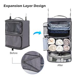 Surblue Hanging Shelves Travel Storage Bag Compression Packing Cube for Suitcase Collapsible with Extension Layer Large Capacity, Grey