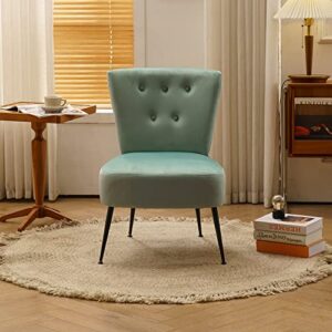 eodnsofn velvet fabric upholstered trundle chair with black metal legs dining room living room bedroom, light blue
