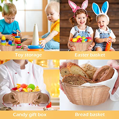 12 Pcs Woven Bread Baskets Bulk 7 Inch Plastic Round Basket Woven Small Baskets for Gifts Empty Bread Serving Baskets for Food Fruit Easter Kitchen Restaurant Centerpiece Display Christmas Vegetables