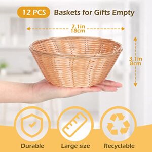 12 Pcs Woven Bread Baskets Bulk 7 Inch Plastic Round Basket Woven Small Baskets for Gifts Empty Bread Serving Baskets for Food Fruit Easter Kitchen Restaurant Centerpiece Display Christmas Vegetables