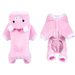 dog pajamas for small dog boy girl fleece puppy pjs jammies 4 leg dog clothes for chihuahua yorkie fall winter warm onesies jumpsuit clothing for pet dogs sweater male female (x-small (3-4 ib), pink)