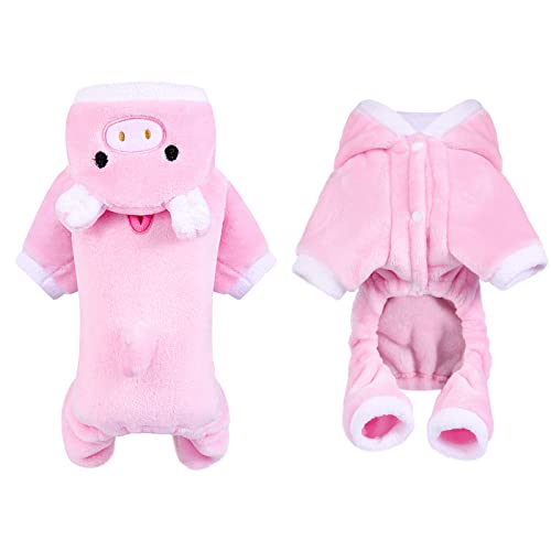 Dog Pajamas for Small Dog Boy Girl Fleece Puppy Pjs Jammies 4 Leg Dog Clothes for Chihuahua Yorkie Fall Winter Warm Onesies Jumpsuit Clothing for Pet Dogs Sweater Male Female (X-Small (3-4 Ib), Pink)