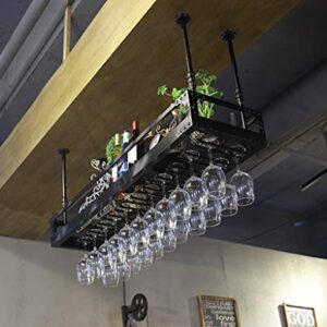 Stylish Simplicity Bar Ceiling Wallmounted Display Stand Wine Glass Rack Loft Metal Iron Storage Rack Home Display Shelf for Restaurant,Kitchen, PIBM, Black, 100×35cm