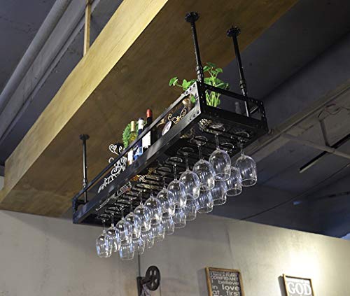 Stylish Simplicity Bar Ceiling Wallmounted Display Stand Wine Glass Rack Loft Metal Iron Storage Rack Home Display Shelf for Restaurant,Kitchen, PIBM, Black, 100×35cm