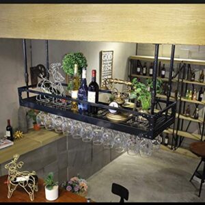 Stylish Simplicity Bar Ceiling Wallmounted Display Stand Wine Glass Rack Loft Metal Iron Storage Rack Home Display Shelf for Restaurant,Kitchen, PIBM, Black, 100×35cm