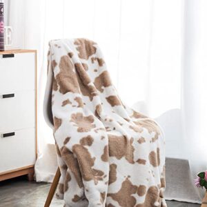 paper jazz cartoon cow print blanket, soft flannel blanket fleece cute cow throw blanket lightweight sofa bed travel blankets for baby kids adults girls boys teens gift (khaki cow, 63x79inch)