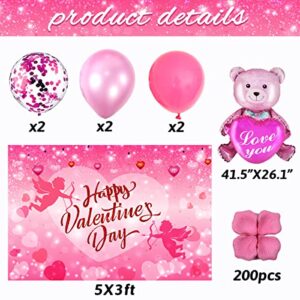 Valentines Decorations-Valentines Day Backdrop for Photography Cupid Romantic I Love You Balloons for Bedroom,Pink Happy Valentines Day Decor