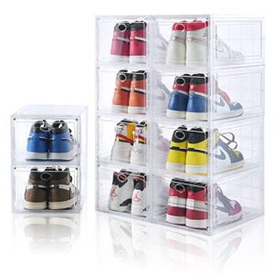 amllas 10 pack clear shoe boxes stackable,shoe storage for closet,sturdy box containers with door,sneaker storage,easy to assemble,fit up us size 12(13.8”x 9.84”x 7.1”)