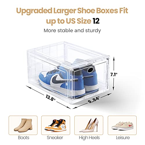 Amllas 10 Pack Clear Shoe Boxes Stackable,Shoe Storage for Closet,Sturdy Box Containers with Door,Sneaker Storage,Easy to Assemble,Fit up US Size 12(13.8”x 9.84”x 7.1”)