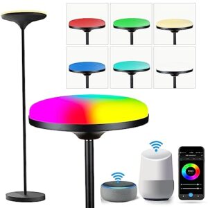 bulbeats smart rgbw floor lamp, 24w 2400lm bright torchiere floor lamp works with alexa google home, wifi app control tall standing lamp 2700-6500k dimmable color changing for living room, bedroom