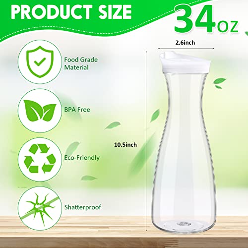 12 Packs Plastic Carafe with Lids 34 oz Clear Mimosa Juice Containers Acrylic Beverage Carafe Pitcher Drink Containers for Fridge Outdoor Iced Tea Powdered Juice Milk Coffee Party Mimosa Bar