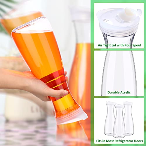 12 Packs Plastic Carafe with Lids 34 oz Clear Mimosa Juice Containers Acrylic Beverage Carafe Pitcher Drink Containers for Fridge Outdoor Iced Tea Powdered Juice Milk Coffee Party Mimosa Bar