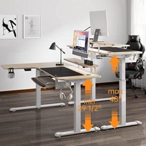 EUREKA ERGONOMIC L Shaped Standing Desk with Keyboard Tray, 61" Electric Height Adjustable Computer Desk with Monitor Stand & LED Strips, Dual Motor Sit Stand Up Corner Gaming Desk, Right/Maple