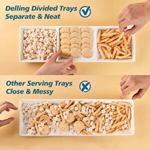 DELLING 16" x 5" Ceramic 3-Section Stackable Serving Tray, Serving Platter Set of 3, 3 Compartment Appetizer Serving Tray, White Divided Serving Dishes, Snack, Food, Dessert Platters