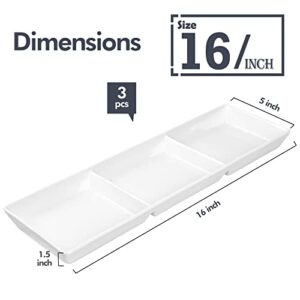 DELLING 16" x 5" Ceramic 3-Section Stackable Serving Tray, Serving Platter Set of 3, 3 Compartment Appetizer Serving Tray, White Divided Serving Dishes, Snack, Food, Dessert Platters