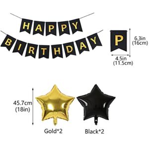 45th Birthday Decorations Black Gold for Men Women, 45th Birthday Banners Number 45 Birthday Balloons Star Foil Confetti Balloons for Cheers to 45 Years Old Birthday Party Decorations(45th)