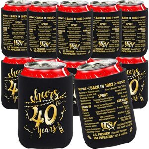 40th birthday decorations for men women happy forty birthday party decor supplies 1983 vintage- 40 years old birthday party beverage can cooler sleeves (12 pack) black & gold turning 40 bc002