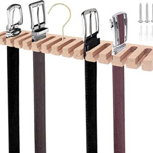 Belt Hanger for Closet, Wooden Belt Organizer for Closet, 2 in 1 Belt Rack for 14 Belts with Swivel Hook Wall Mount, Tie and Belt Holder for Closet, Door, Wall, Belt Storage, Tie Rack, Tie Hanger