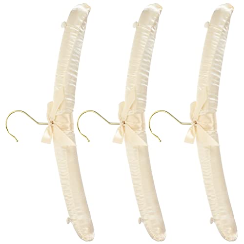 VOSAREA Skirt Hangers Baby Clothes Hangers 3pcs Satin Padded Hangers Covered Coat Hangers Wedding Bridal Bride Hanger with Non- Buttons for Strappy Dresses Beige Skirt Hangers Baby Clothes Hangers