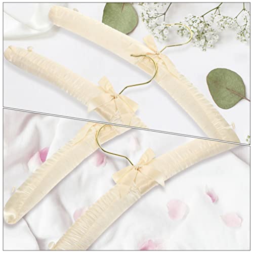 VOSAREA Skirt Hangers Baby Clothes Hangers 3pcs Satin Padded Hangers Covered Coat Hangers Wedding Bridal Bride Hanger with Non- Buttons for Strappy Dresses Beige Skirt Hangers Baby Clothes Hangers