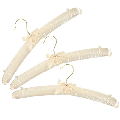 VOSAREA Skirt Hangers Baby Clothes Hangers 3pcs Satin Padded Hangers Covered Coat Hangers Wedding Bridal Bride Hanger with Non- Buttons for Strappy Dresses Beige Skirt Hangers Baby Clothes Hangers