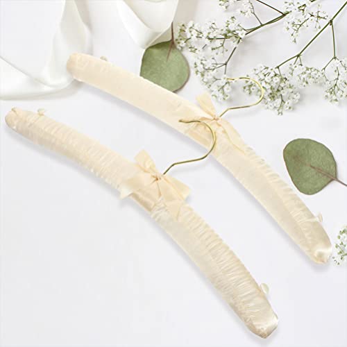 VOSAREA Skirt Hangers Baby Clothes Hangers 3pcs Satin Padded Hangers Covered Coat Hangers Wedding Bridal Bride Hanger with Non- Buttons for Strappy Dresses Beige Skirt Hangers Baby Clothes Hangers