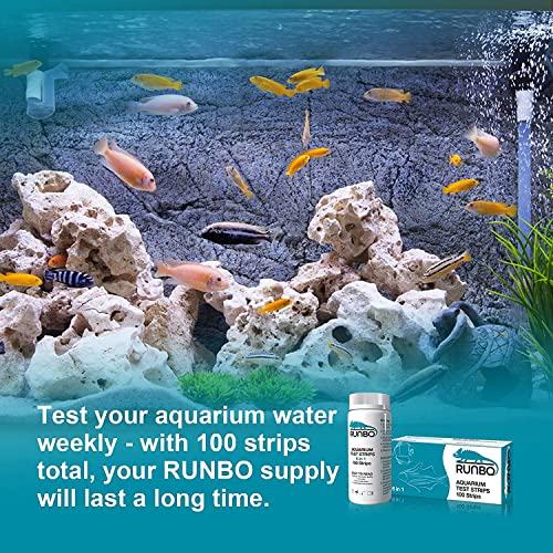 RUNBO Aquarium Test Strips 6 in1 for Fresh/Salt Water Fish Tank Aquarium, 100 Count Easy and Accurate Test Nitrate, Nitrite, General Hardness, Free Chlorine, Carbonate, Ph