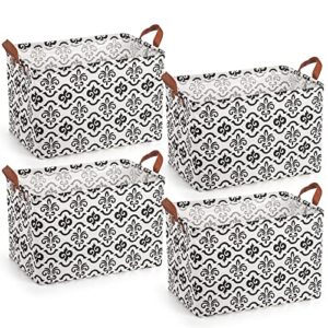 kingrol 4 pack storage bins with handles, 15 x 10.25 x 9.75 inch fabric storage baskets for shelves, closets, cabinets, office, dorm, decorative baskets for nursery kid toys clothes organizer