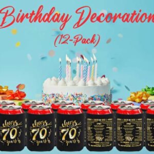 70th Birthday Decorations for Men Women Happy Seventy Birthday Party Decor Supplies 1953 Vintage- 70 Years Old Birthday Party Beverage Can Cooler Sleeves (12 Pack) Black & Gold Turning 70 BC005