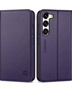 shieldon wallet case for galaxy s23 5g 2023, genuine leather folding wallet case with kickstand rfid blocking card slots magnetic shockproof phone cover compatible with galaxy s23 6.1" - purple
