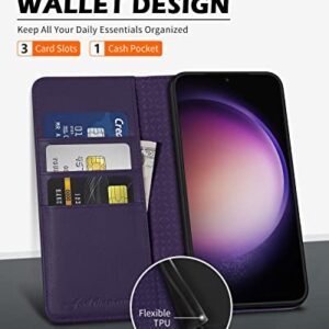 SHIELDON Wallet Case for Galaxy S23 5G 2023, Genuine Leather Folding Wallet Case with Kickstand RFID Blocking Card Slots Magnetic Shockproof Phone Cover Compatible with Galaxy S23 6.1" - Purple