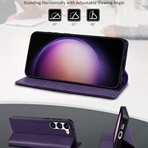 SHIELDON Wallet Case for Galaxy S23 5G 2023, Genuine Leather Folding Wallet Case with Kickstand RFID Blocking Card Slots Magnetic Shockproof Phone Cover Compatible with Galaxy S23 6.1" - Purple