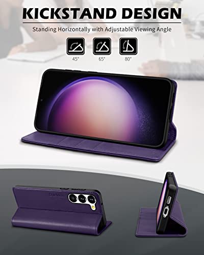 SHIELDON Wallet Case for Galaxy S23 5G 2023, Genuine Leather Folding Wallet Case with Kickstand RFID Blocking Card Slots Magnetic Shockproof Phone Cover Compatible with Galaxy S23 6.1" - Purple