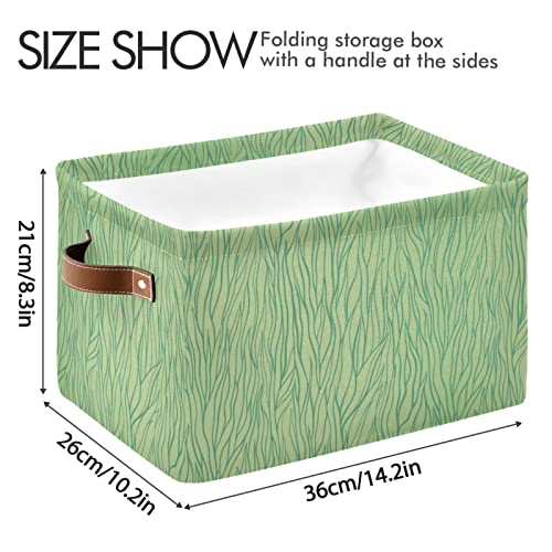 Kigai Bright Grass Square Storage Basket, Portable Leather Storage Basket for Office, Furniture, 14.2 L x 10.2 W x 8.3 H In