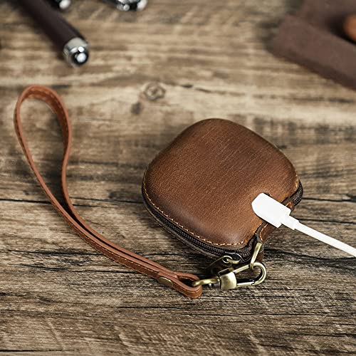 Genuine Leather Case Compatible with Beats Fit Pro Earbuds Wireless Earphone Cover Sleeve with Keychain Portable Leather Lanyard (Camel Color)