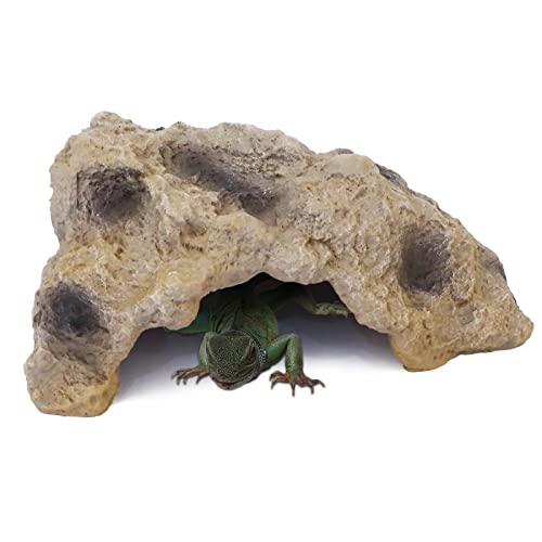 Reptile Hide Rock, Terrarium Decor Hideout Cave for Bearded Dragon, Turtle, Gecko, Lizard, Tortoise Habitat Accessories