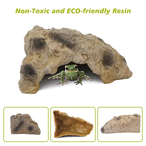 Reptile Hide Rock, Terrarium Decor Hideout Cave for Bearded Dragon, Turtle, Gecko, Lizard, Tortoise Habitat Accessories