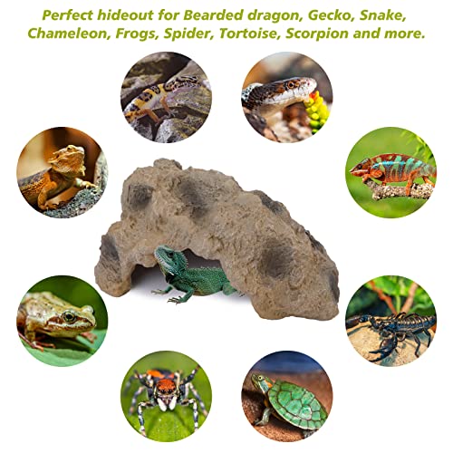 Reptile Hide Rock, Terrarium Decor Hideout Cave for Bearded Dragon, Turtle, Gecko, Lizard, Tortoise Habitat Accessories