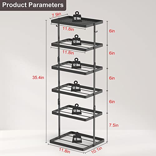 Shoe Rack Shoe Organizer for Plus Size Shoes, Modern Free Standing Shoe Shelf with Hooks, Sturdy Space Saving Metal Shoe Storage Vertical Narrow Shoe Stand for Entryway Closets, 6 Tiers Black