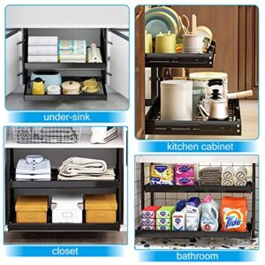 2 Tier Expandable Pull Out Cabinet Drawer Organizer, Slide Out Pantry Shelves Sliding Drawer Storage for Home Cabinet Shelf, Under Cabinet Storage, Adjustable Cabinet Shelf Organizers -24.4"x17“x37.8"