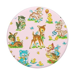 vintage cute baby animals pink pastel PopSockets Swappable PopGrip