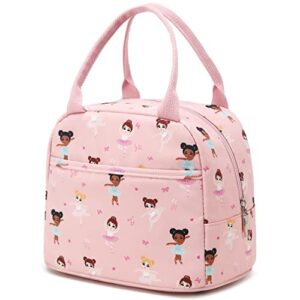 lunch bag kids girls women pink lunchbag cute insulated teens cooler tote bag reusable adult thermal lunch box for school work travel picnic hiking beach (pink ballerine)