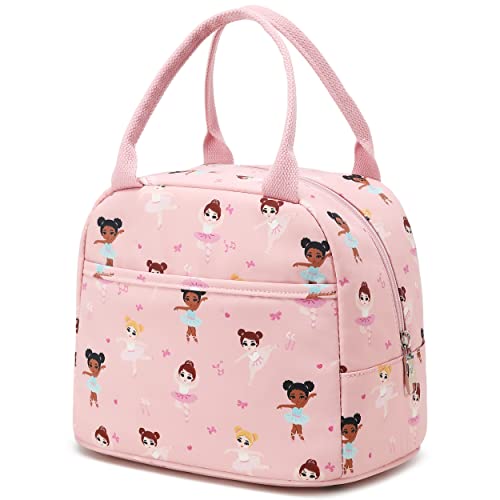 Lunch Bag Kids Girls Women Pink Lunchbag Cute Insulated Teens Cooler Tote Bag Reusable Adult Thermal Lunch Box for School Work Travel Picnic Hiking Beach (Pink Ballerine)