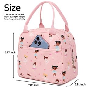 Lunch Bag Kids Girls Women Pink Lunchbag Cute Insulated Teens Cooler Tote Bag Reusable Adult Thermal Lunch Box for School Work Travel Picnic Hiking Beach (Pink Ballerine)