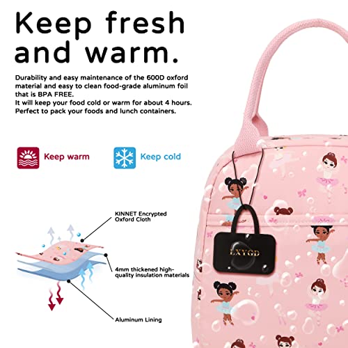 Lunch Bag Kids Girls Women Pink Lunchbag Cute Insulated Teens Cooler Tote Bag Reusable Adult Thermal Lunch Box for School Work Travel Picnic Hiking Beach (Pink Ballerine)