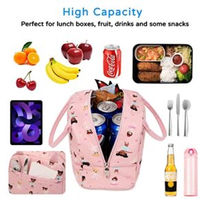 Lunch Bag Kids Girls Women Pink Lunchbag Cute Insulated Teens Cooler Tote Bag Reusable Adult Thermal Lunch Box for School Work Travel Picnic Hiking Beach (Pink Ballerine)