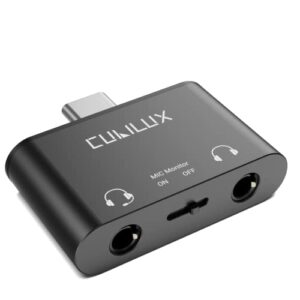 cubilux usb c to trrs microphone adapter with monitoring headphone jack,type c mic splitter for ipad 10 ipad pro/air 5 4/mini 6 macbook samsung s23/s22/s21/s20 tab s8/s7/s6 more