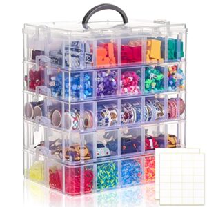 quefe 5-tier stackable storage container box with 50 compartments, plastic organizer box for arts and crafts, toy, fuse beads, washi tapes