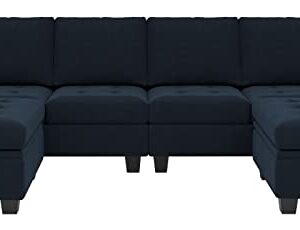 Belffin Velvet U Shaped Sectional Sofa Couch with Storage Ottoman Convertibel Sectional Sofa with Reversible Chaises Blue